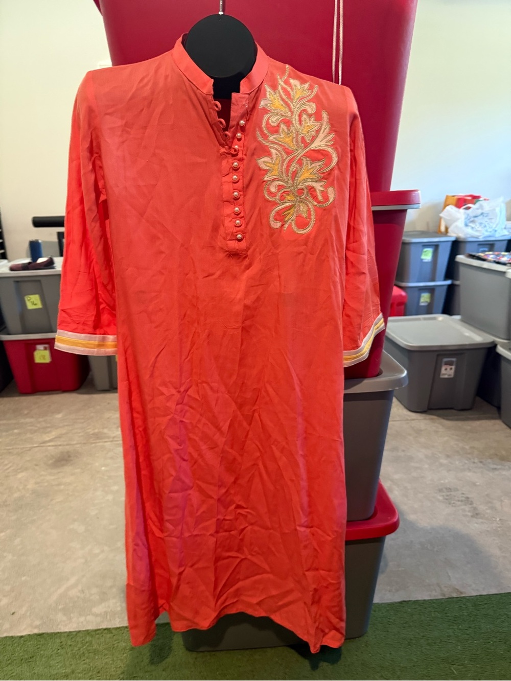 Women’s Embroidered Coral Tunic Dress slit sides p37